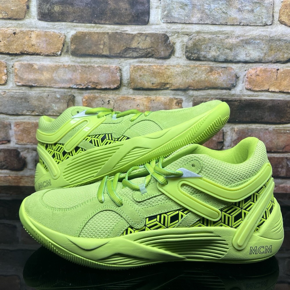 Mens US 10 - Puma TRC Blaze Court x MCM Low Top Shoes Acid Lime Green 37762301